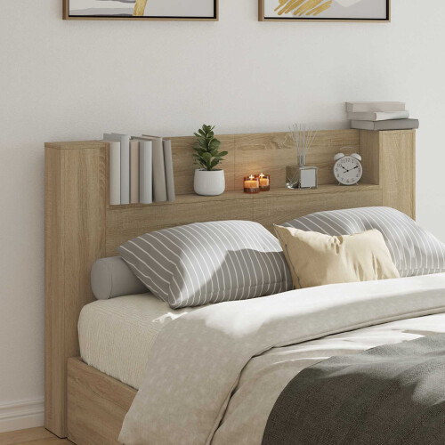 VidaXL vidaXL Storage Headboard with LED Sonoma Oak Engineered Wood