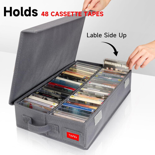 Cassette Tape Storage Box Dust-Proof with Lid 2-Pack Holds 1