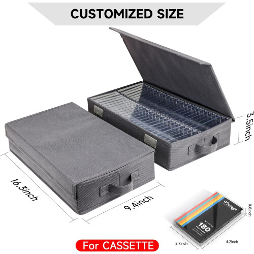 Cassette Tape Storage Box Dust-Proof with Lid 2-Pack Holds 2