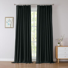 (Black, 46" x 54") Pencil Pleat Curtains Thermal Blackout Ready Made Curtain Pair
