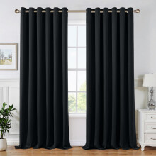 (Black, 66" x 72") Pencil Pleat Curtains Thermal Blackout Ready Made Curtain Pair
