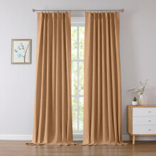 (Beige, 90" x 90") Pencil Pleat Curtains Thermal Blackout Ready Made Curtain Pair