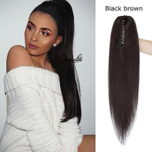 (22inch, blackbrown) Real Remy Human Hair Ponytail Extension Claw Clip In Hair Extensions Long Natural Straight Ponytail Hairpiece