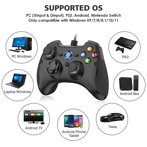 Wired Gaming Controller for Windows with Dual Vibration and 1