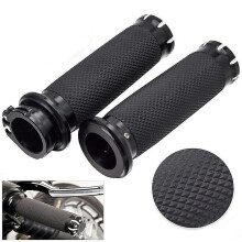 (Chrome) compatible with Harley Sportster 883 1200 Touring Dyna Softail Rubber Motorcycle Handlebar Hand Grip 1' 25mm Handle Bar Grips