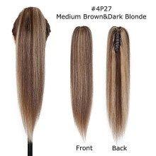 (20inch, mediumbrown&darkblonde) Real Remy Human Hair Ponytail Extension Claw Clip In Hair Extensions Long Natural Straight Ponytail Hairpiece