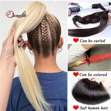(16inch, blond&bleachblonde) Real Remy Human Hair Ponytail Extension Claw Clip In Hair Extensions Long Natural Straight Ponytail Hairpiece