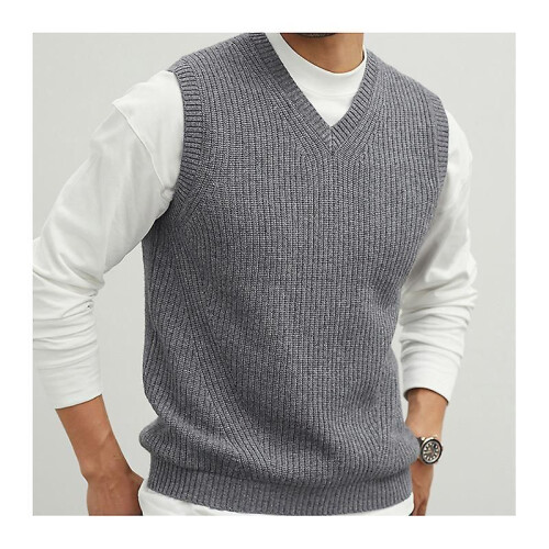(S, Grey) Mens Solid Sleeveless Pullover Outerwear Vest 1