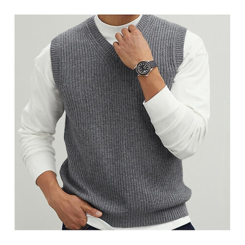 (S, Grey) Mens Solid Sleeveless Pullover Outerwear Vest 2