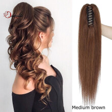 (20inch, mediumbrown) Real Remy Human Hair Ponytail Extension Claw Clip In Hair Extensions Long Natural Straight Ponytail Hairpiece