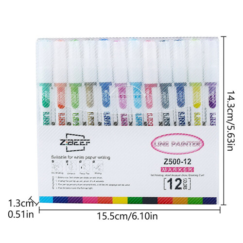 Glitter Marker Sæt Vaskbar Fluorescerende 12 Farver 2