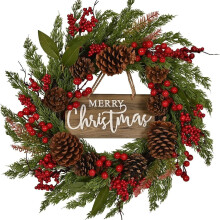 Couronne de Noël avec fruits rouges, décoration de porte végétale, décoration murale de Noël, plantes artificielles pour la décoration