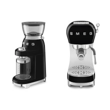 Smeg 50s Style Espresso Coffee Machine and 50's Style Electric Coffee Grinder, Black, CGF03BLUK / ECF02BLUK, EEJB422