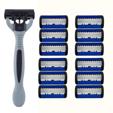 Men's manual razor safety razor 6-layer stainless steel hair removal knife, replaceable razor head, razor tools.