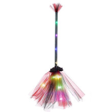 (BR07 red) Halloween Decorations Witch Broom with LED Lights Props Children Gift compatible with Kid Adult Plastic Broomsticks Cosplay Supplies
