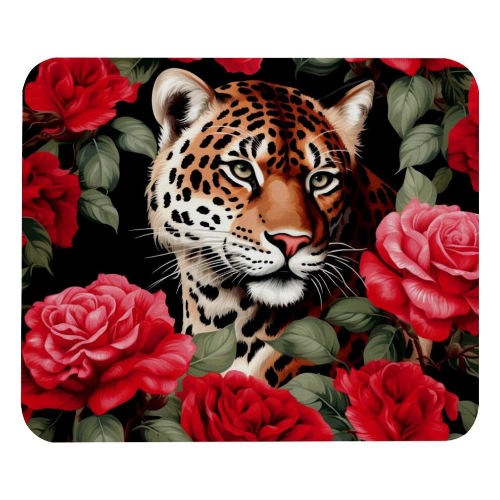 Square Mouse Pad Roses Leopard 8.3X9.8 Inch Red 917087608800