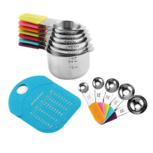 Ensemble de 13 tasses et cuillères doseuses en acier inoxydable, empilables, compatibles avec les bocaux étroits.