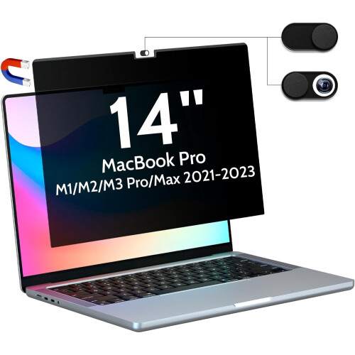 Película de privacidade compatível com MacBook Pro de 14 polegadas (2021-2023, M1, M2, M3) - A2918A2992A2442A2779, removível magneticamente.