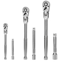 6pcs Flex Ratchet Set 1/4 Inch 3/8 Inch 1/2 Inch Drive Swivel Ratchet Wrench with Extension Bar 72 Tooth