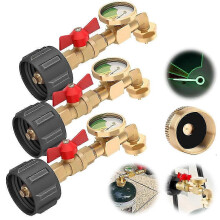Adaptador de codo para recarga de propano (3 unidades) con manómetro, adaptador para tanque de propano de 1 lb, manómetro universal para gas propano