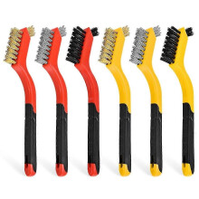 Ensemble de 6 brosses métalliques - Brosse en laiton/acier/nylon de 18 cm avec manche courbé - Petite brosse en métal et brosse en nylon