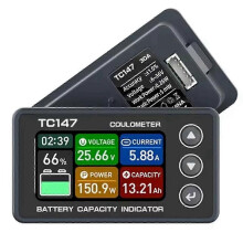 TC147 Coulombmètre à écran couleur haute précision, voltmètre et ampèremètre de batterie, indicateur de puissance pour batterie au lithium