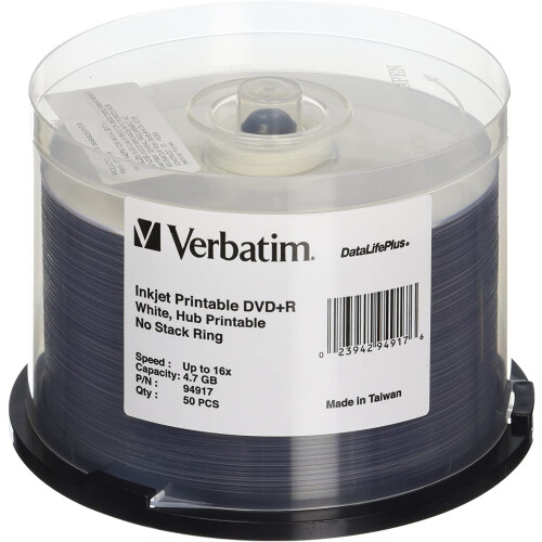 DVD+R 4.7GB 16X DataLifePlus white inkjet printable 50pk