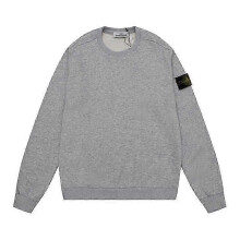 (2XL, White Fleece 296) Classic Stone Correct Version Solid Color Round Neck Badge Long Sleeve Men And Women Same Style Sweatershirt Island Couple