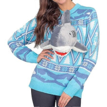 (XX-Large, Shark) Unisex Knitted Ugly Christmas Sweater Novelty 3d Cute Doll Pullover Sweaters Funny Parties Holiday Jumper Top