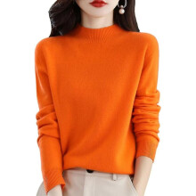 (L, Orange) Cashmere Sweater compatible with Women 100% Cashmere Lightweight Long Sleeve Crew Neck Knitted Sweater