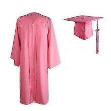 (M, Pink) Adult Zip Closure University Academic Graduation Gown Robe Mortarboard Cap