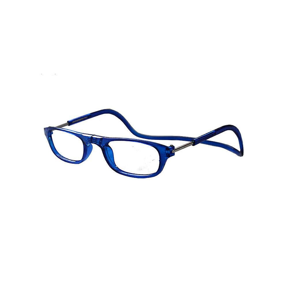 (1.50 strength, Blue) 1.0~ 4.0 Hanging Magnetic Reading Eye Glasses Front Snap Click Connect Neck