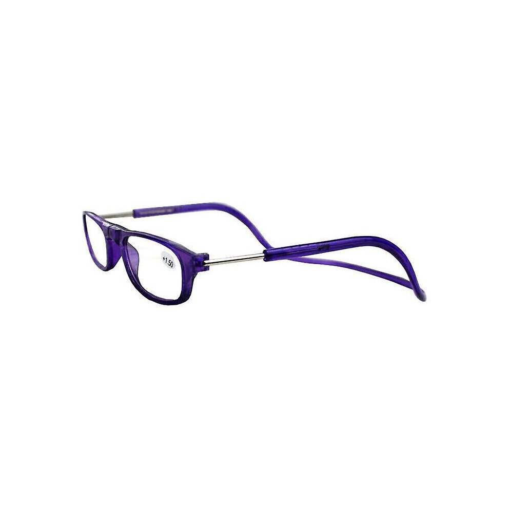 (1.50 strength, Purple) 1.0~ 4.0 Hanging Magnetic Reading Eye Glasses Front Snap Click Connect Neck