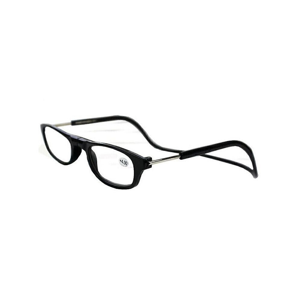 (2.50 strength, Black) 1.0~ 4.0 Hanging Magnetic Reading Eye Glasses Front Snap Click Connect Neck