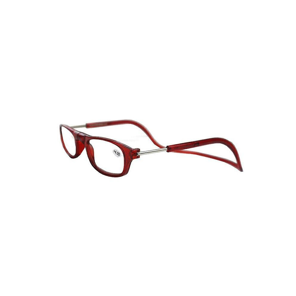 (1.50 strength, Red) 1.0~ 4.0 Hanging Magnetic Reading Eye Glasses Front Snap Click Connect Neck