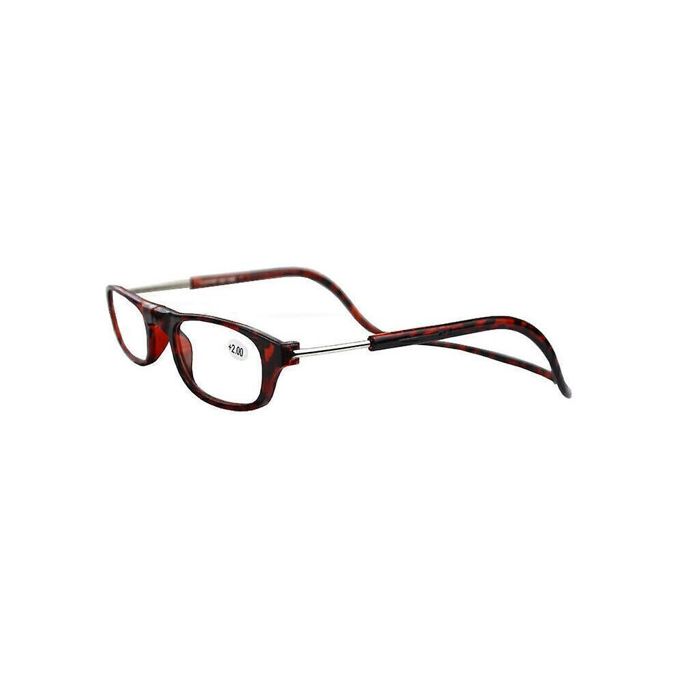(1.50 strength, Leopard) 1.0~ 4.0 Hanging Magnetic Reading Eye Glasses Front Snap Click Connect Neck