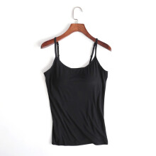 (L, Black) Women's Camisole Tops With Built-In Bra, Slim Fit Tank Tops