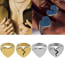 (Gold 1) Vintage Broken Heart Band Ring Dainty Engagement Promise Love Ring Statement