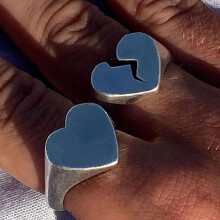 (Silver 1) Vintage Broken Heart Band Ring Dainty Engagement Promise Love Ring Statement