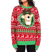 (Medium, Reindeer) Unisex Knitted Ugly Christmas Sweater Novelty 3d Cute Doll Pullover Sweaters Funny Parties Holiday Jumper Top