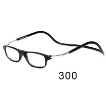 (glasses power 300, Black) Flexible Magnetic Reading Glasses Hanging Neck Foldable Adjustable Clear Reading Glasses