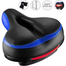 (Blue) Dual Shock Absorbing Memory Foam Waterproof Bike Seat Bicycle Saddle Replacement With Reflective Tape