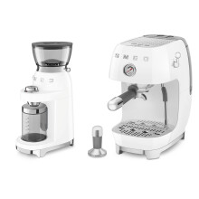 Smeg 50's Style Electric Coffee Grinder and 50’s Style Espresso Coffee Machine with Cold Brew Function, White, CGF03WHUK / ECF03WHUK, EEJB427
