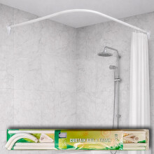 White Shower Curtain Rail/Rod Pole Kit L U Shape