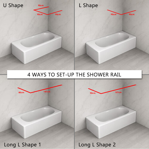 White Shower Curtain Rail/Rod Pole Kit L U Shape 2