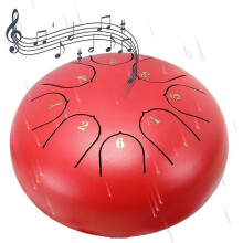 (Red) Rain Drum compatible with Outside Garden,Chakra Drum compatible with Rain Outdoor, Drum Rain Chime Waterproof chakra Drum 6 Inches 8 Notes