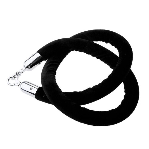 (Black) 1.5m Velvet Rope Crowd Control Stanchion Post Queue Line Barrier 1