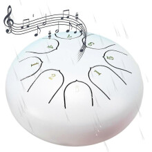 (White) Rain Drum compatible with Outside Garden,Chakra Drum compatible with Rain Outdoor, Drum Rain Chime Waterproof chakra Drum 6 Inches 8 Notes