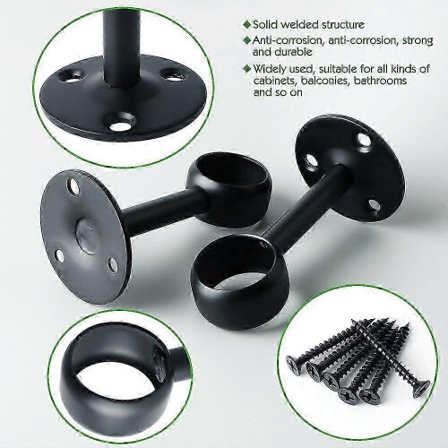 Wardrobe rod bracket with screws, matte black, 32mm, 2 pcs 1