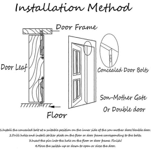 Concealed bolt for double doors, 2pcs flush door latch set 1